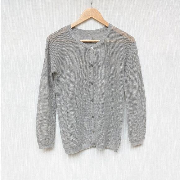 ZADIG & VOLTAIRE Silver Metallic Sheer Knit Long Sleeve Button Cardigan, size S - Picture 1 of 6